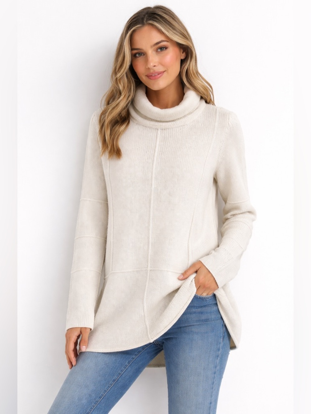 Pure Handknit 100% Cotton Cowl Neck Pullover Sweater XS coastal minimalist boho